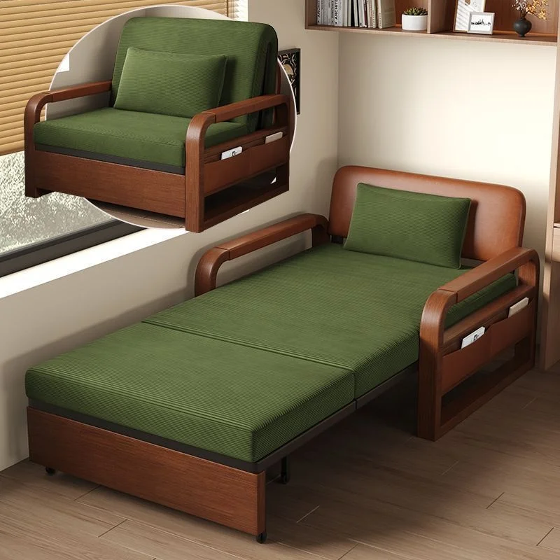 Folding Extendable Sofa Bed, New Model,Oil Wax Leather, Dual-Use Double-Seater, Living Room, Push-Pull Mechanism,