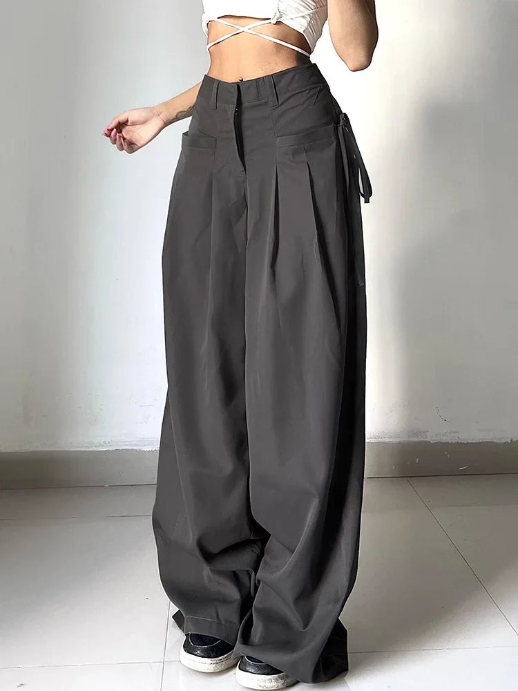 Women\'s Street Korean Style Retro Office Style High Waist Casual Basic Loose Wide Leg Trousers