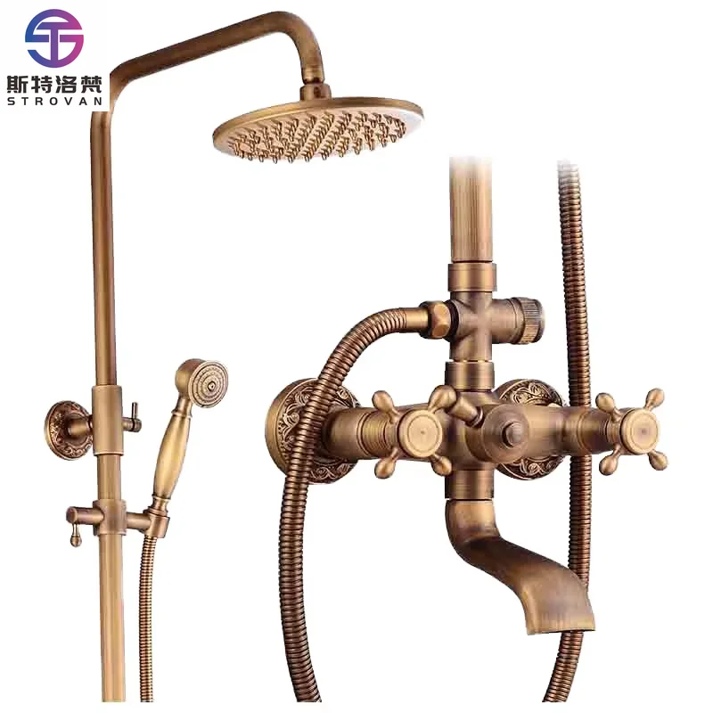 

Antique Brass Shower Set Telephone Type Handheld Shower Head Chrome-Finished Wall Mount Bathtub Faucet Soft Massage