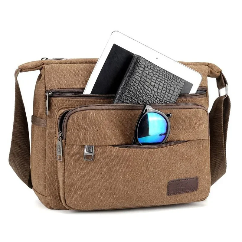 New Fashion Men Canvas Crossbody Bag Casual Shoulder Bag Large Capacity Messenger Briefcase Man Portable Travel Toiletry Bag