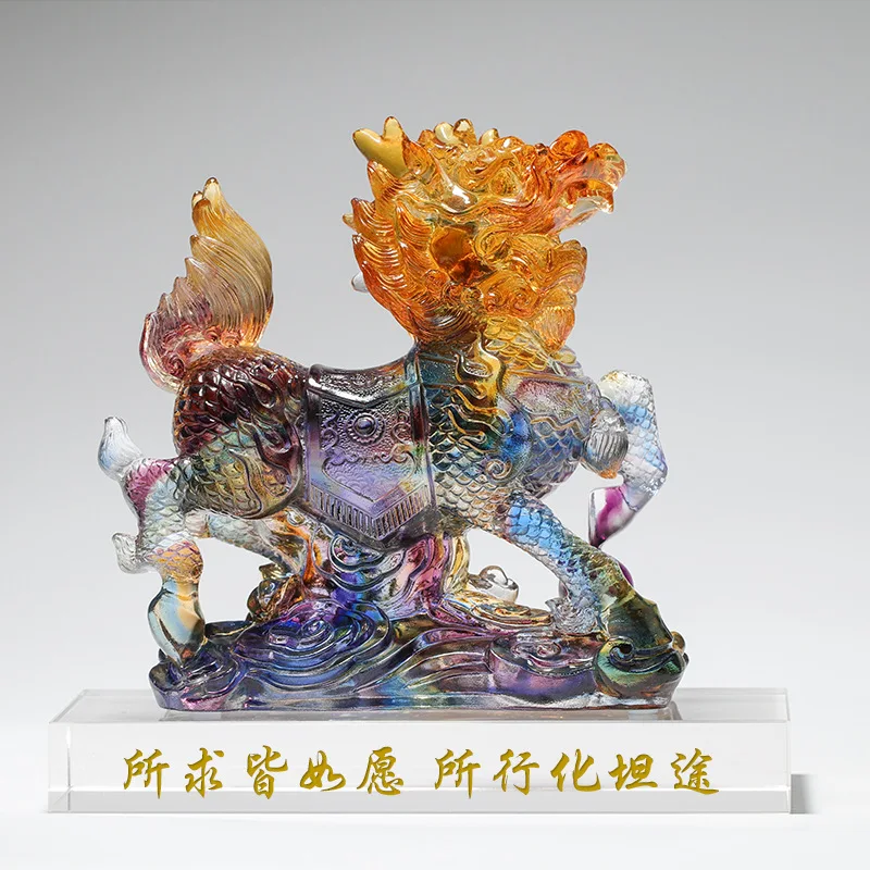 Coloured glaze unicorn ornament kirin crafts exorcise evil bring auspiciousness Family Harmony Kylin