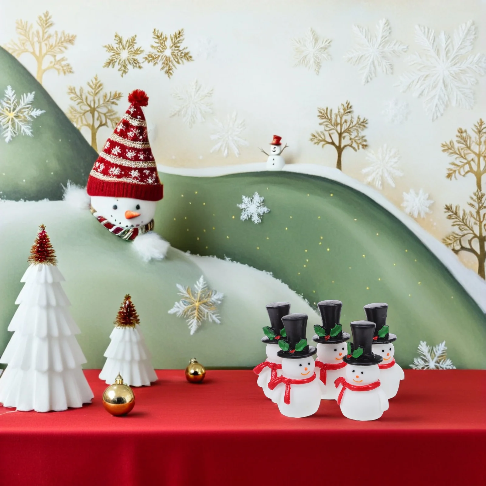 

12Pcs Mini Snowman Resin Decorations Christmas Top Hat Micro Landscape Ornament DIY Craft Winter Holiday Desktop Decor