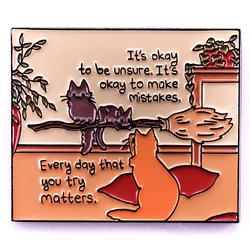 Mama Cat Teaching Kittens to Be a Witch Enamel Pin Encourage Positive Energy Badge Jewelry