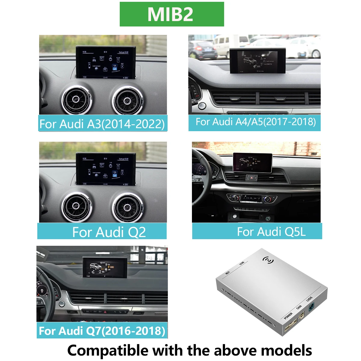 AUTOABC Draadloze CarPlay Android Auto Interface voor Audi A3 A4 A5 Q2 Q7 Q5L 8V Cassette met MIB AirPlay Mirror Link Multimedia