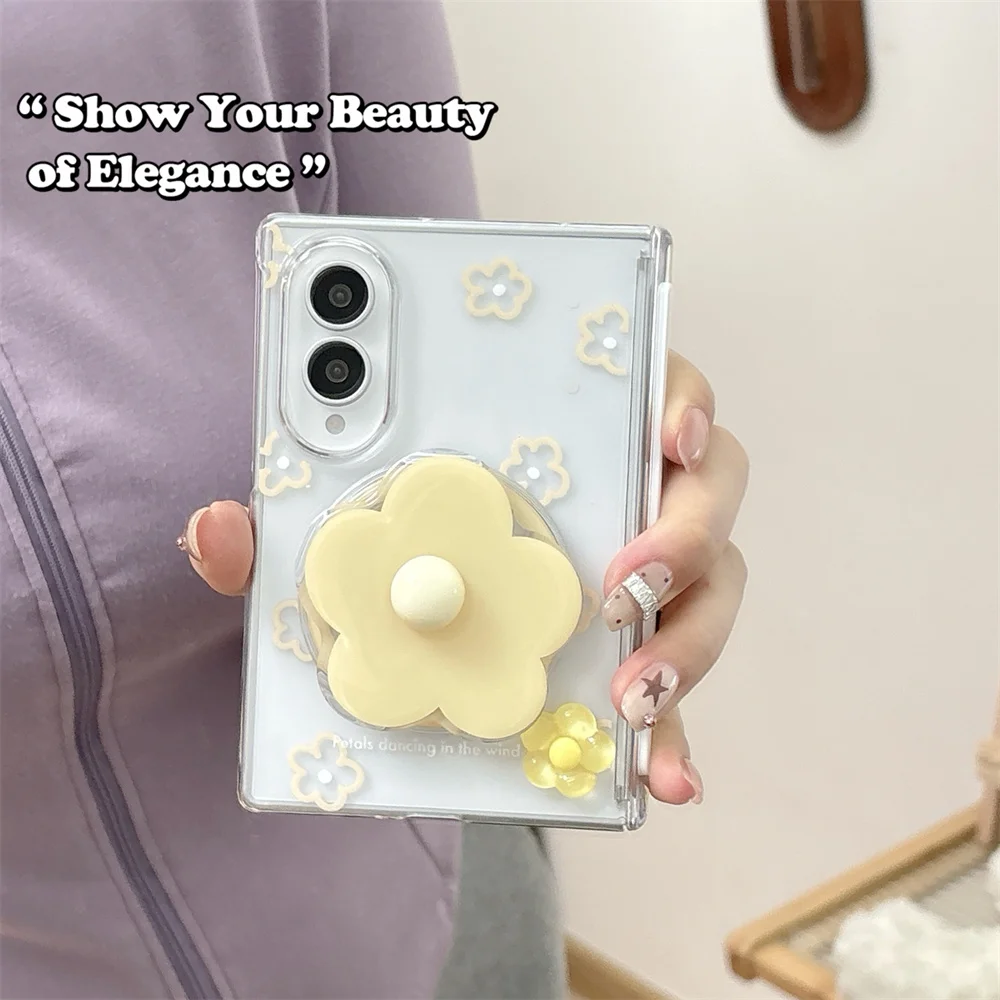 Kawaii Cartoon Cute 3D Flowers Magnetic Fold Phone Case for Samsung Galaxy Z Fold 8 Ultra Cover For Magsafe Stand Chain Cases