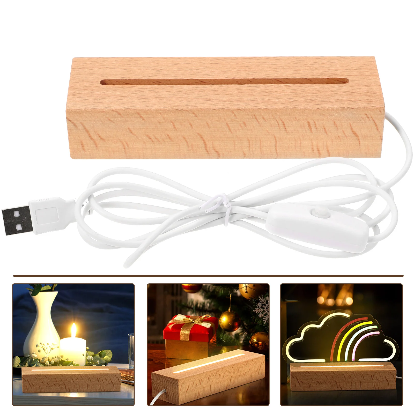 

Warm Light Wooden Night Light Led Display Base For Glass Crystal 3D Acrylic Stand Imported Beech Wood Thick No Burrs
