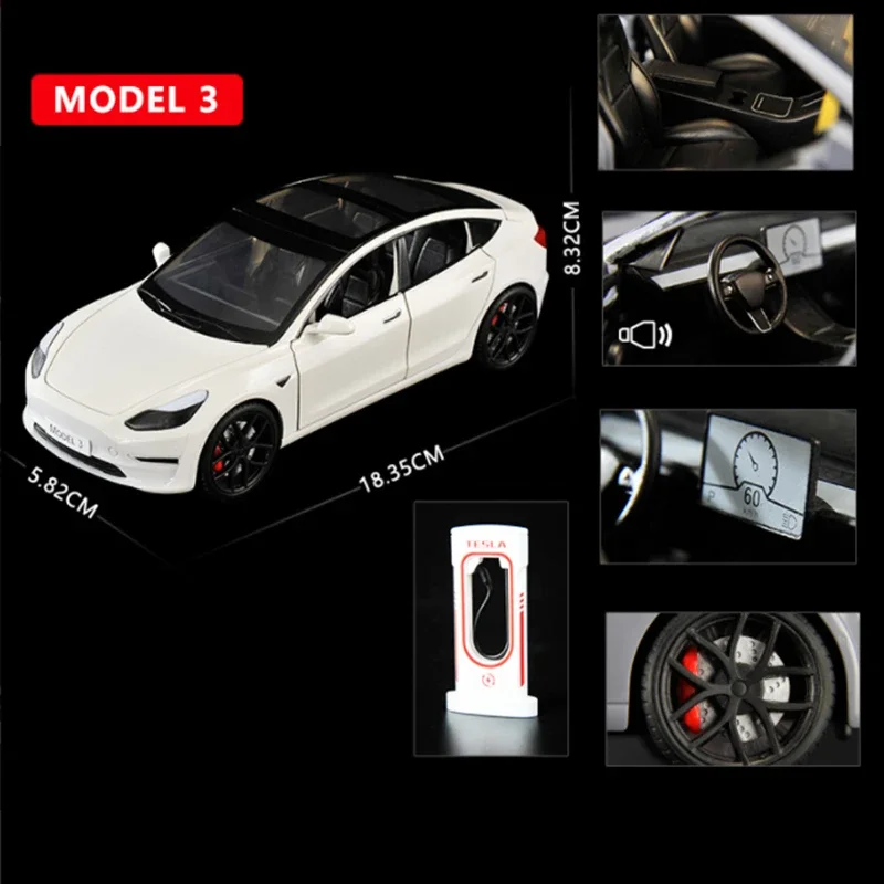 1:24 Model 3 Car Toys Alloy Diecasts Metal Vehicles Car Model With Sound Light Vehicle Toys For Children Gifts Collection image 3
