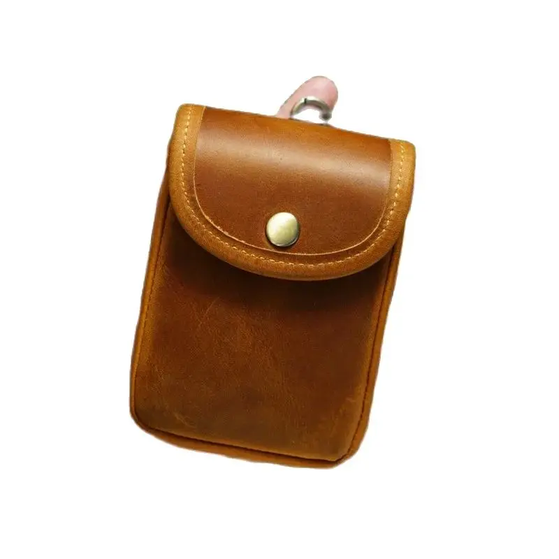 

GENODERN Cowhide Small Waist Bag Crazy Horse Leather Coin Purse Men's Mini Key Case Cigarette Bag RetroWaist Hanging Storage Bag