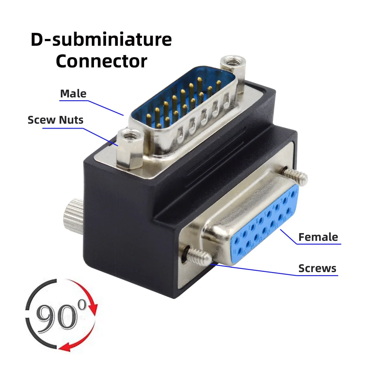 Xiwai DSUB 15Pin Male to Female Extension Adapter DSUB RS232 15Pin D-subminiature Connector 90 Degree Angled