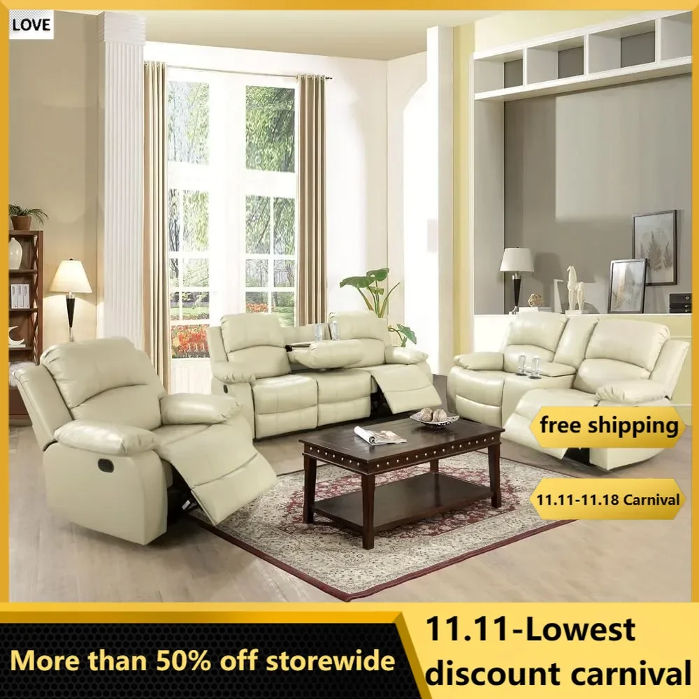 Reclining Sofas Set 3 Pieces Living Room Furniture Sets Leather Recliner Sofa Set Loveseat Chair Furniture Sofa Set