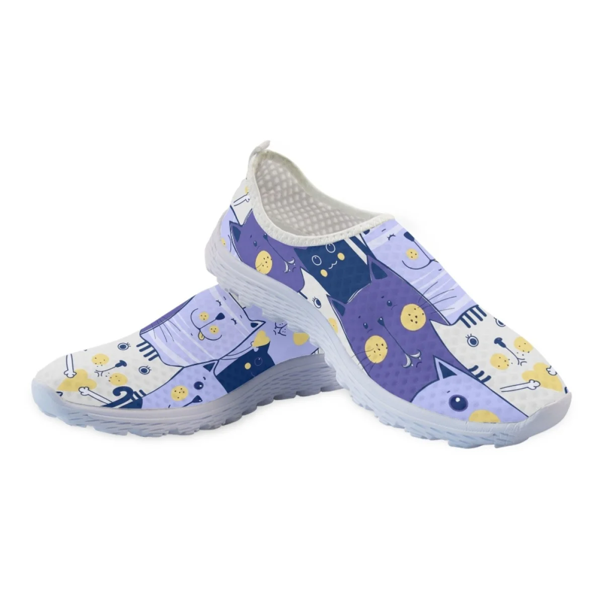 Kawaii Cat Cartoon Print Ladies Spring Summer Sneakers Dirt Resistant Round Toe Mesh Shock Absorbing Women Shoe Travel  Footwear