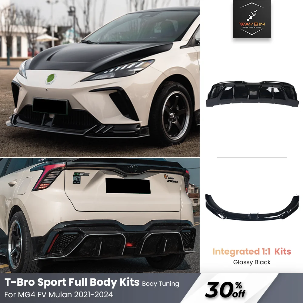 

T-Bro Full Body Kits For MG4 EV Mulan 2021-2024 Front Bumper Lip Rear Diffuser Spoiler Glossy Black Tuning Auto Accessories