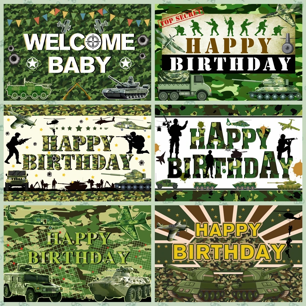 Laeacco Happy Birthday Backdrops for Photography Army Soldier Camouflage Background Military Theme Party Boys Portrait Backdrop