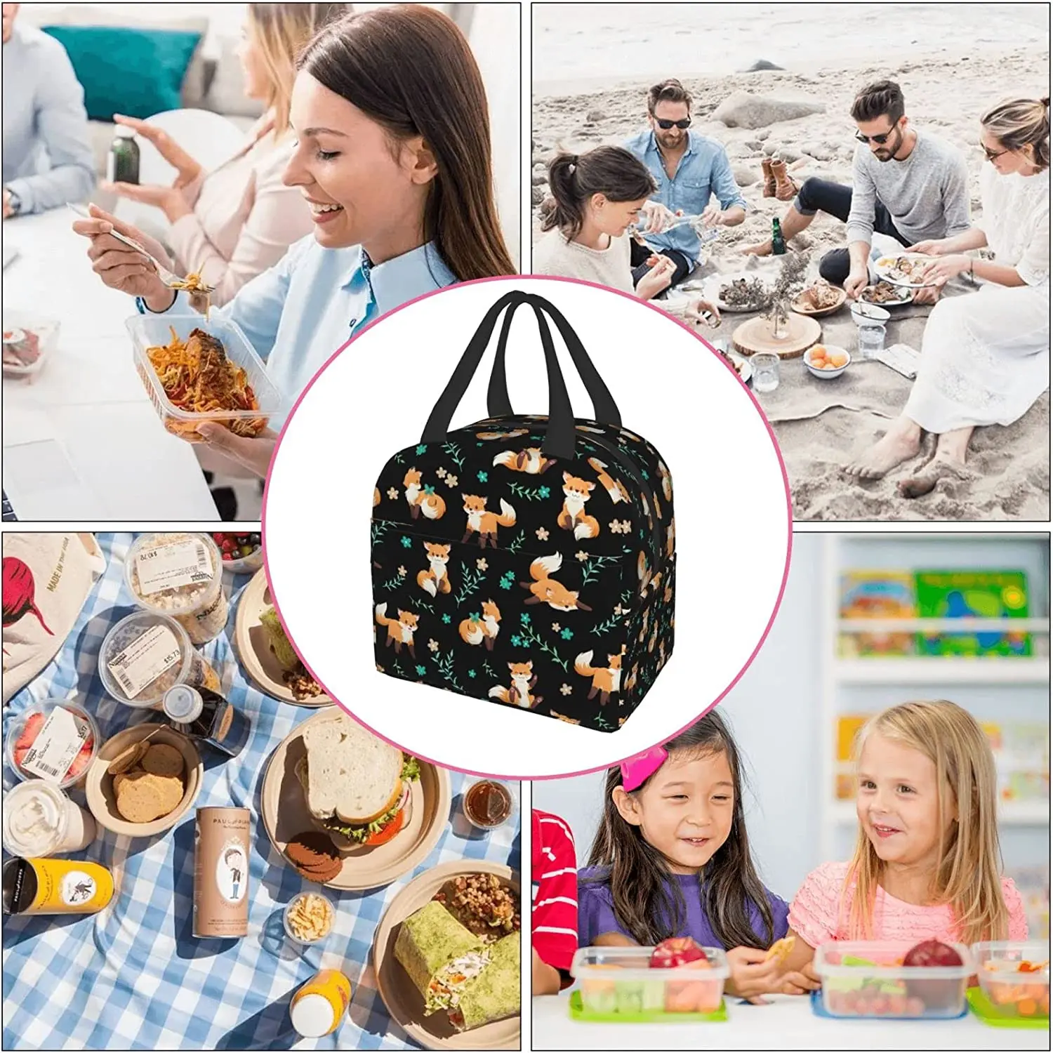 Fox Lunch Bag for Women Men Insulated Lunch Box Washable Lunch Container Cooler Tote Bag Reusable Lunch Box for Work Picnic