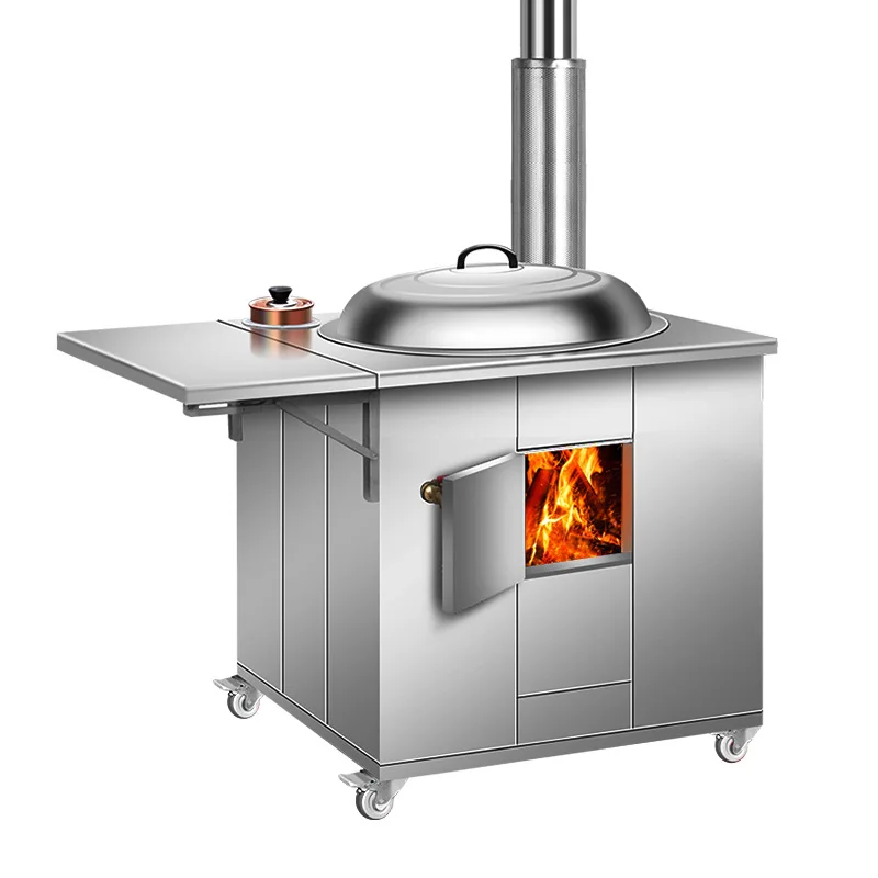 Firewood fire stove Large iron pot Household 304 stainless steel soup stove Mobile outdoor rural soil stove