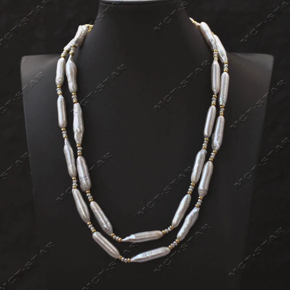 

MTC·STAR Real 38" 30mm White Cylindrical Freshwater Pearl Little Pearl Necklace CZ (Z14311)