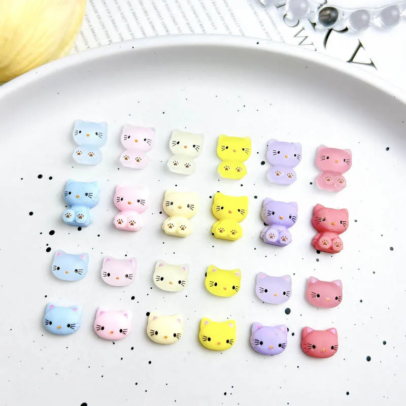 

30PCS Minimalist Solid Color Cat Head Nail Charms Translucent Frosted Kitten Nail Art Decorations for DIY Hairpin Nails Crafts