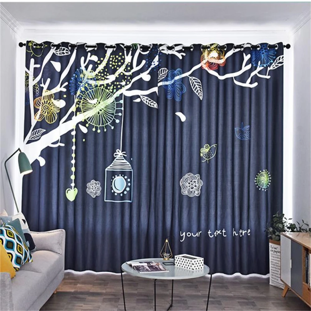 Children's room curtains boy girl bedroom kids room study cute cartoon hand-painted heat insulation wind shading