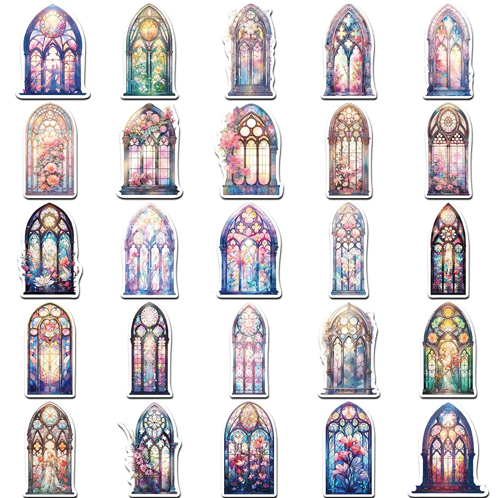 10/30/50pcs INS Style Church Glass Aesthetic Stickers Waterproof Decals Cartoon Laptop Scrapbook Phone Cool Decoration Sticker