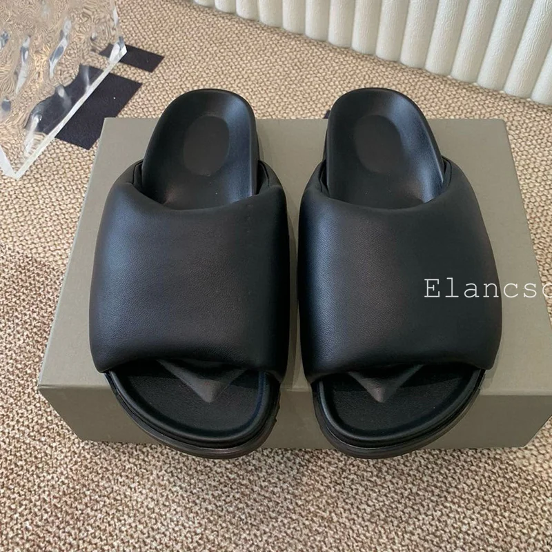 Summer Genuine Leather Solid Color Slippers Flat Heel Thick Bottom Comfortable Home Shoes Outdoor Beach Vacation Shoes Unisex