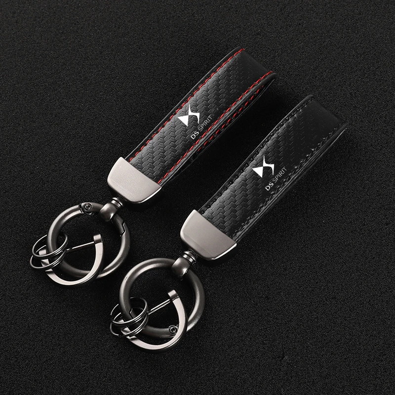 Leather Carbon Fiber Car Rings Keychain Zinc Alloy Keyrings For DS DS3 DS4 DS4S DS5 5LS DS6 DS7 SPIRIT car accessories