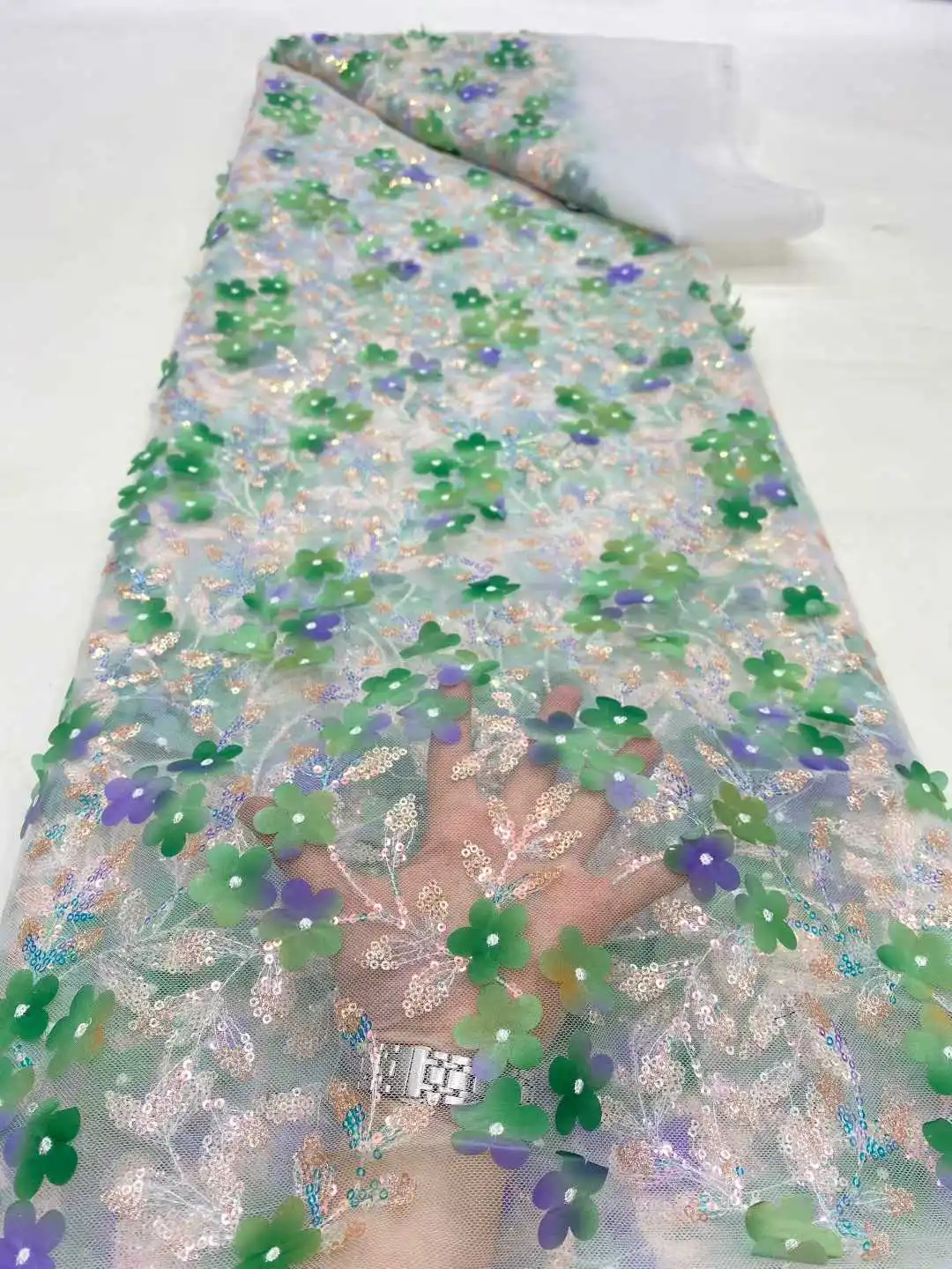 

Newest Hot Sale African 3D Flower Tulle Lace Fabric French Nigerian Sequins Lace Fabric for Wedding Dresses