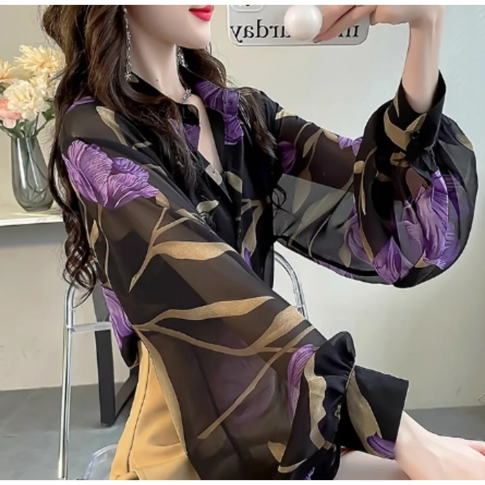 Elegancki rękaw kloszowy bluzka w stylu Vintage koszulka Polo z dekoltem na co dzień elegancki Top letnie kobiety