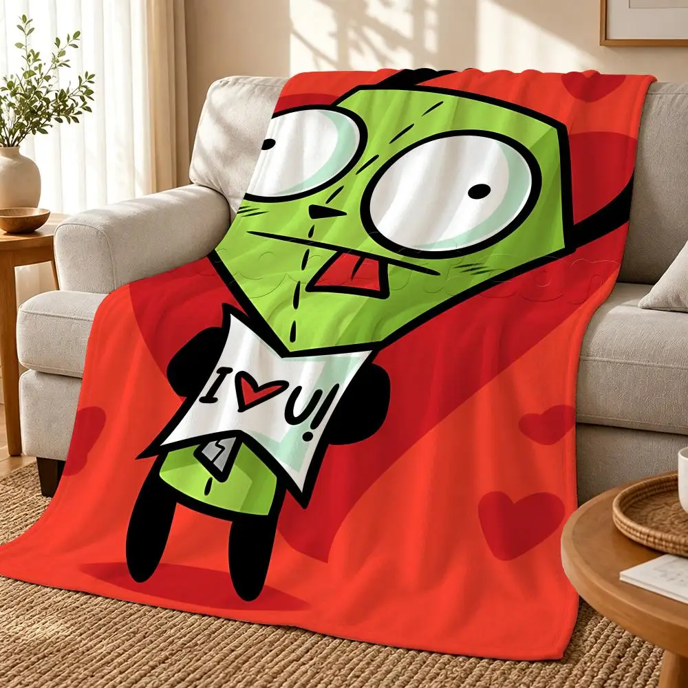 Animation Invader ZIM Throw 240g flannel blanket, suitable for sofas, beds, offices, exquisite gift blankets
