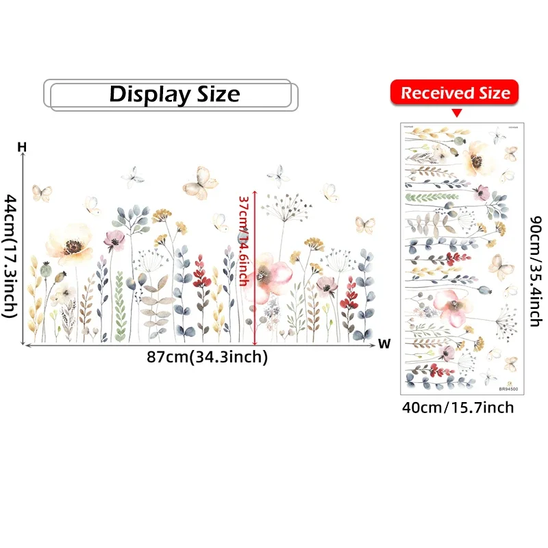 1pc Boho Style Watercolor Flowers Floral Wall Stickers for Living Room Kids Room Children Bedroom Wall Decals Home Decorative