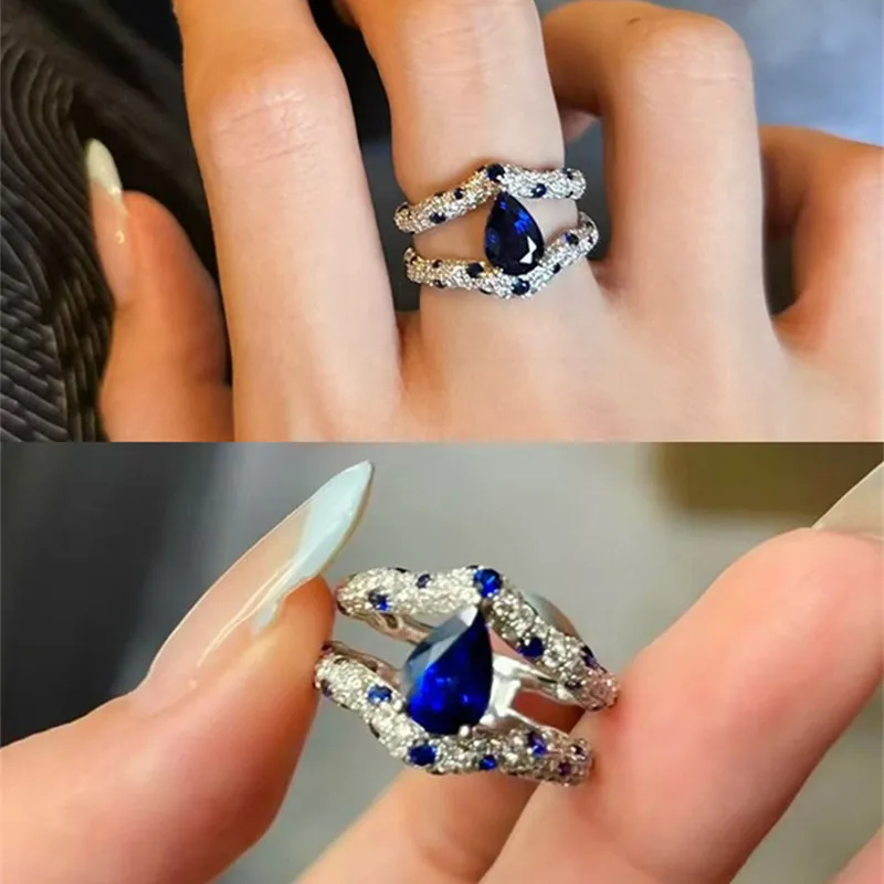 

Vintage Blue Topaz Diamonds Index Finger Ring for Women Sterling Silver 925 Fine Jewelry Unique Chic Trendy Bands Bijoux Gifts