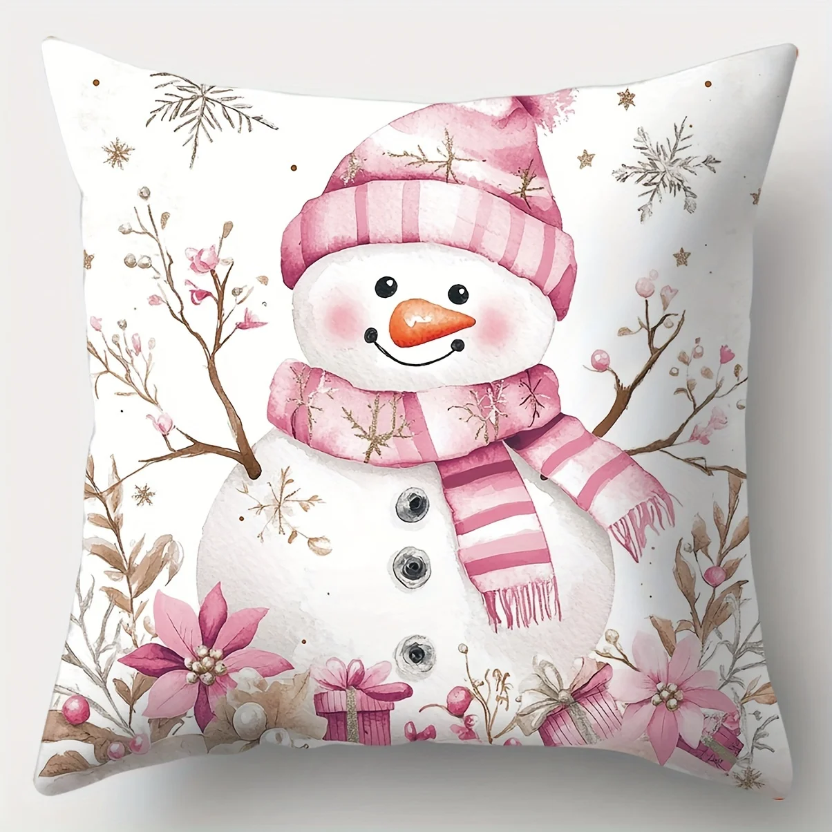 4-Pack Christmas Pillow Covers, Snowman Tree Sled Gift Print, Contemporary Polyester Zippered for Living Room Sofa Decor