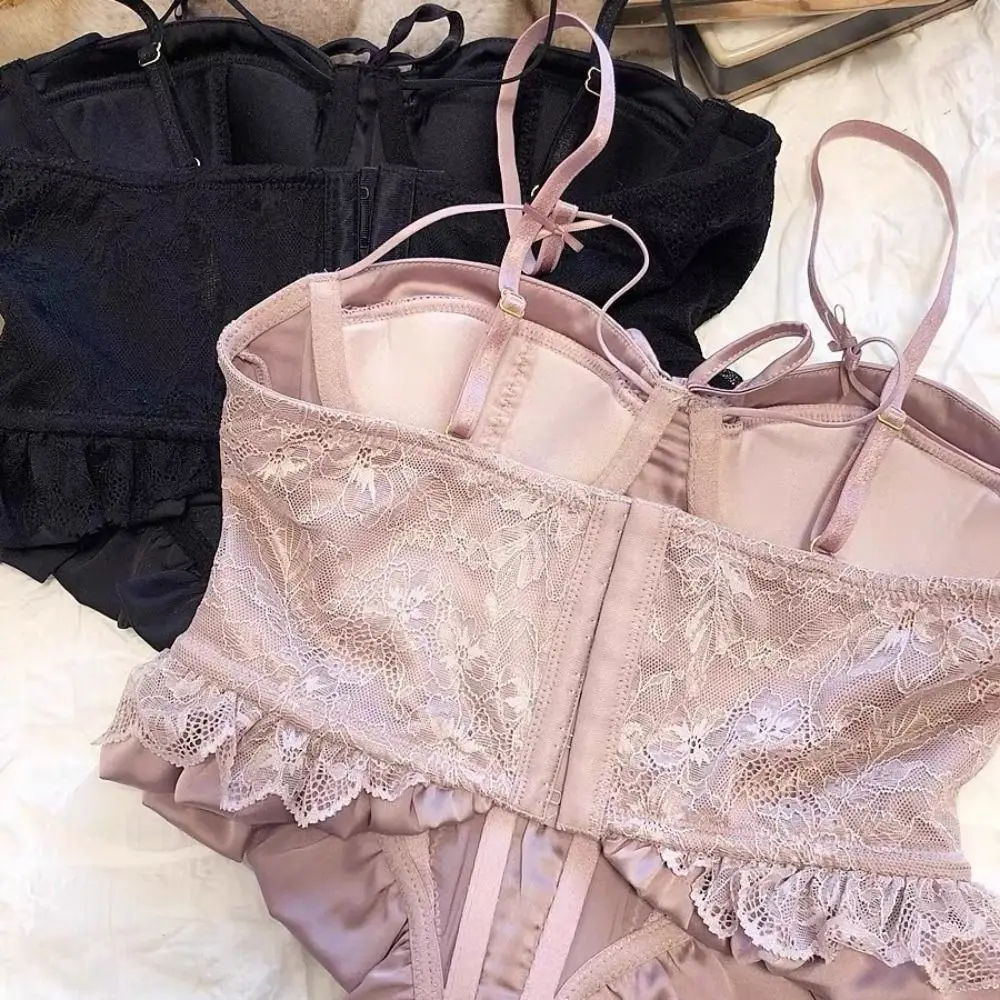 

Fashion French Style Lace Up Vest Top Spaghetti Strap Wrinkle Satin Corset Top Close-fitting Canisole Fishbone Vest Female