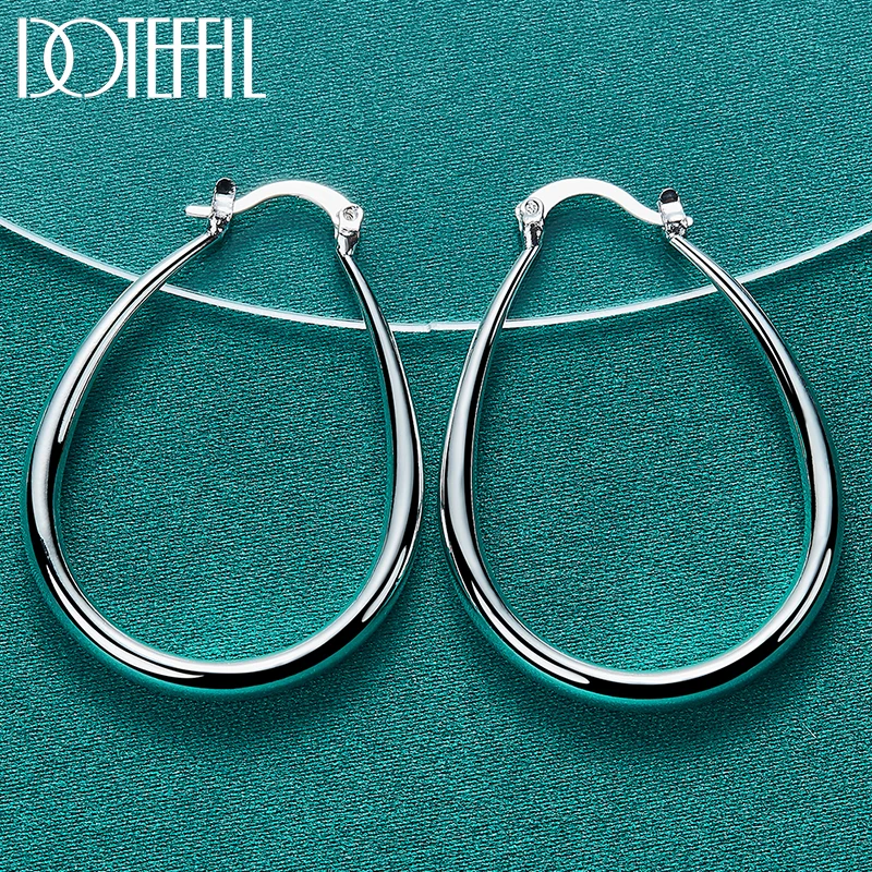 

DOTEFFIL 925 Sterling Silver Smooth Circle 41mm Hoop Earrings For Women Lady Gift Fashion Charm High Quality Wedding Jewelry