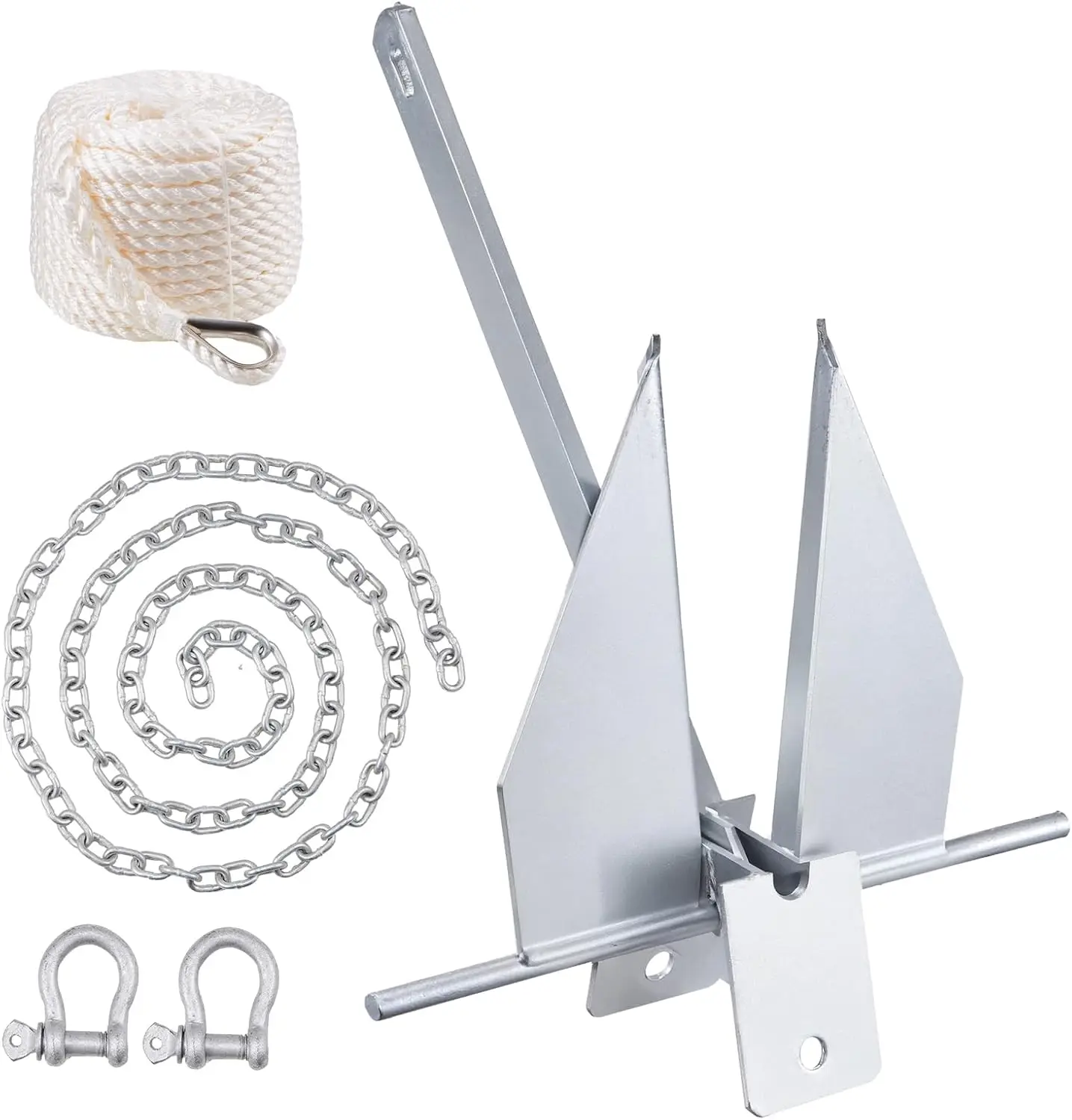 

Fluke Style Anchor Kit, 8.5 LBS Hot-Dipped Galvanized Steel Fluke Anchor with 7.9' Chain, 75' Rope and Two 0.4" Shackles