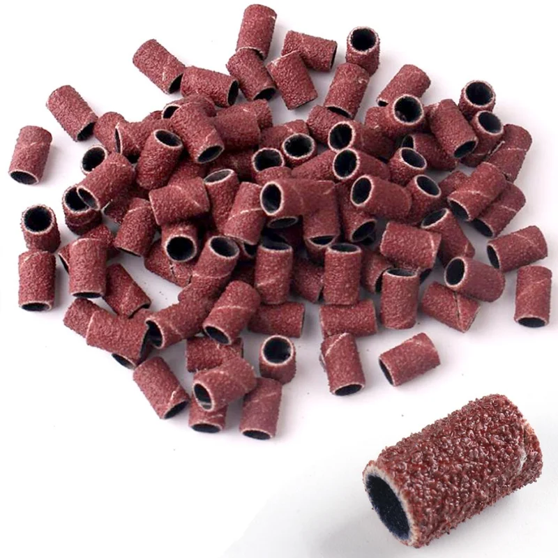 100個/箱 電動ネイルマシン用サンディングキャップバンド 180/120/80グリット ネイルドリル研磨ビットファイル ペディキュアツールセット