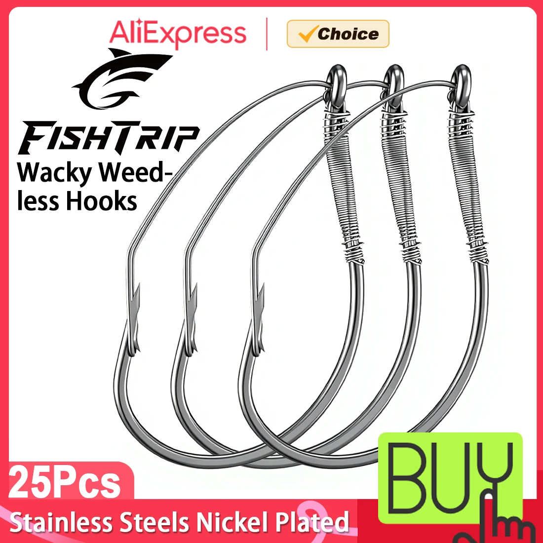 FishTrip Anzóis Wacky Anti-ervas 25 Peças, Anzol Wacky para Drop Shot, Anzol Circular para Pesca com Iscas Artificiais Macias Wacky e Neko Rig, para Pesca de Robalo em Água Salgada