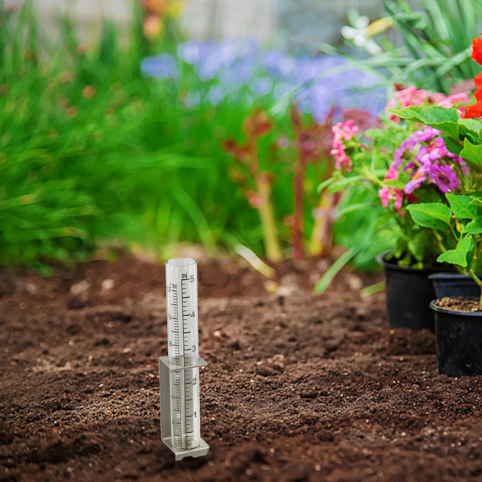 Stainless Steel Holder Glass Rain Gauge Generous 5-Inch Scale Large Easy-To-Read Increments Weather Monitoring Instrument
