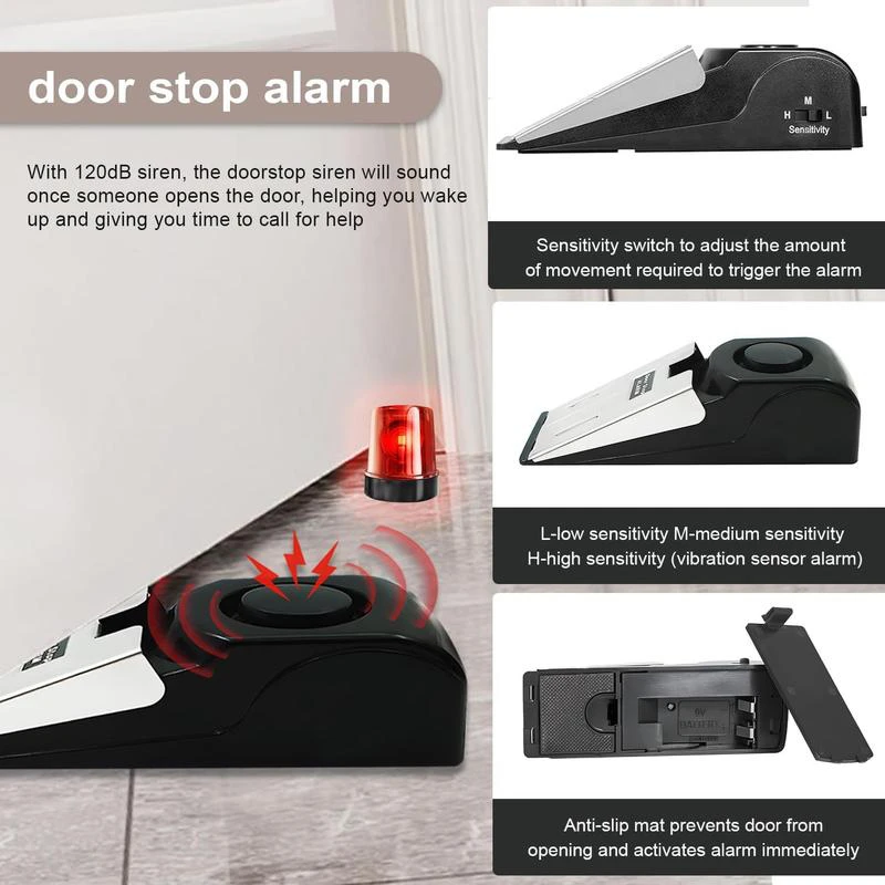 

Home Security Door Stopper Alarm Easy To Install With 3 Sensitivity Modes 120db Loud Anti-theft Alarm And Instant Alarm 2026