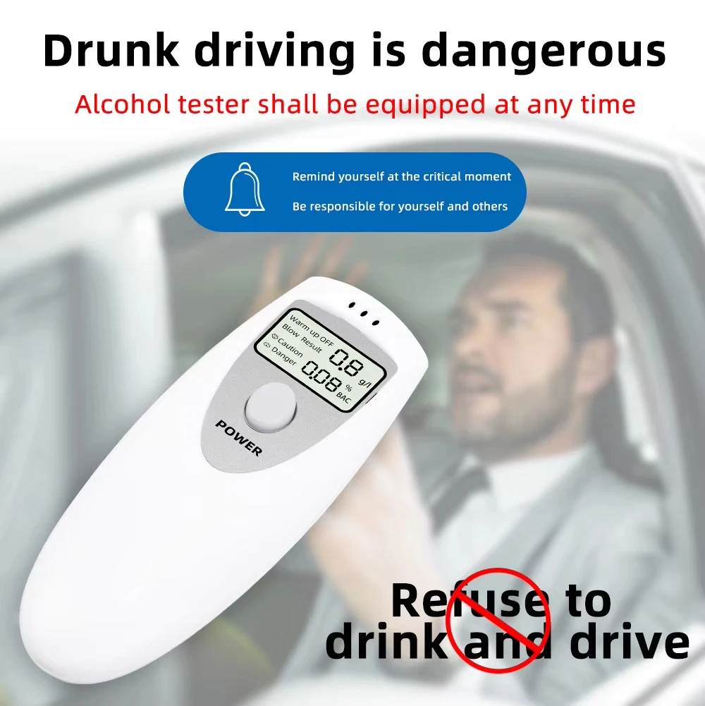 Mini Digital Alcohol Breath Analyzer Sound Alarm Breathalyzer Portable Alcohol Detector Drunk Driving Test Instrument for Househ
