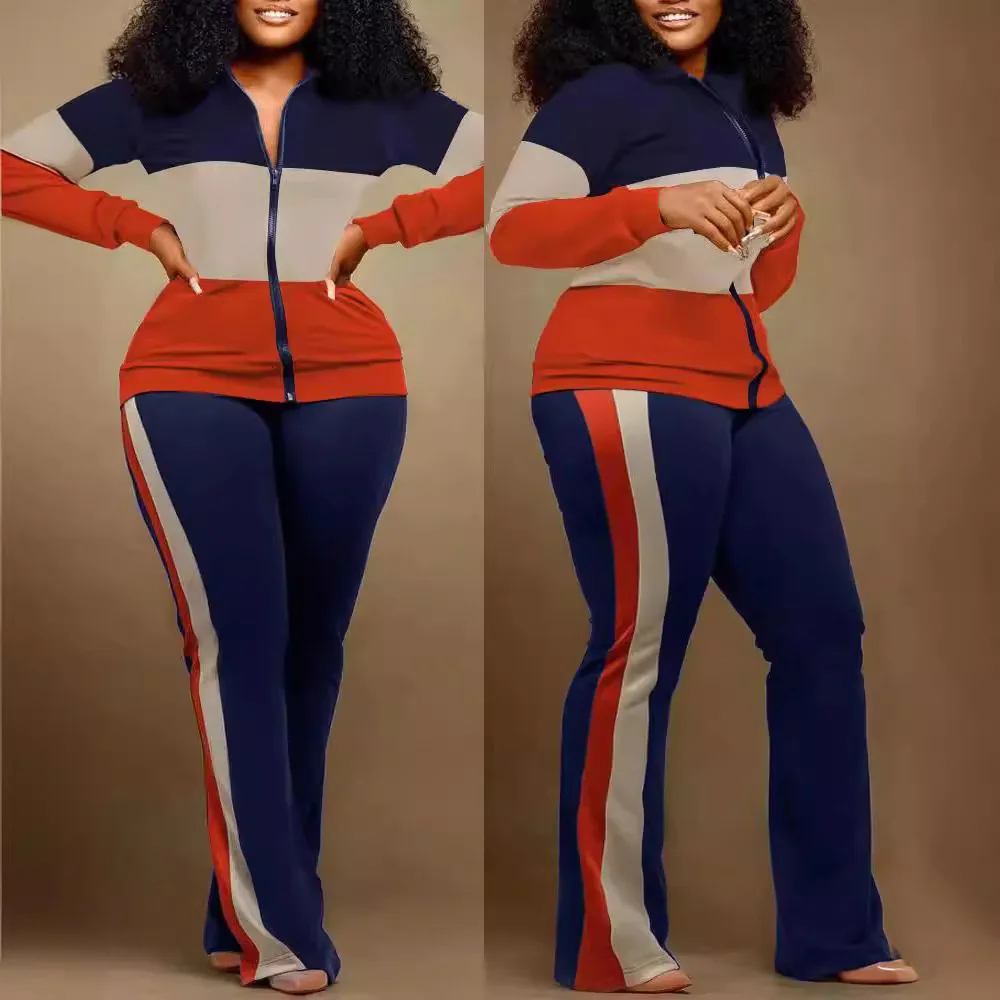 

Комплект из двух предметов, женский наряд, осенняя мода 2025 года, геометрический принт, воротник-стойка, длинный рукав, топ на молнии и повседневный спортивный комплект брюк