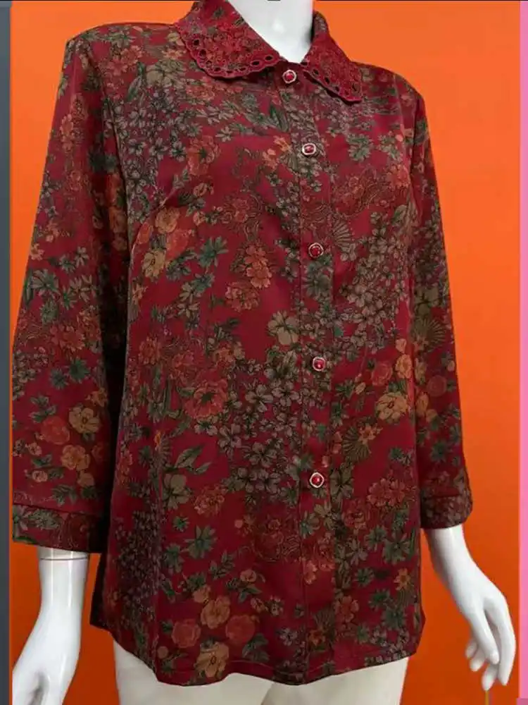 Lightweight Silk Printed Loose Mom irt Faionable Svel Cardigan Ele Open Front Casual Women's Summer Top