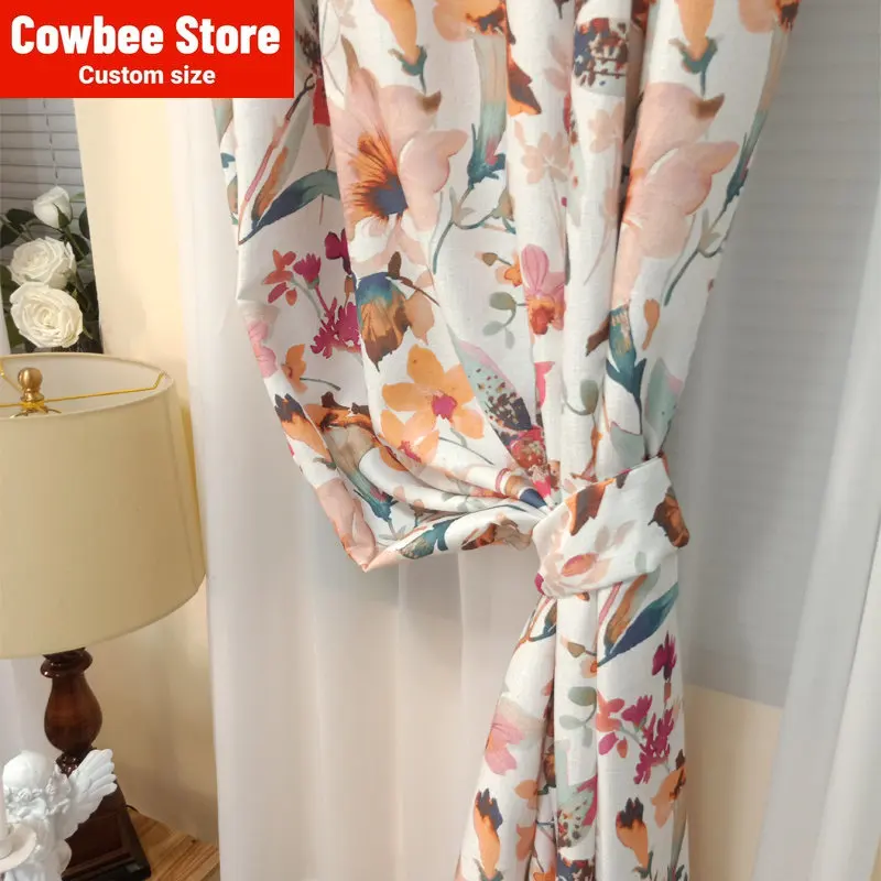 

2023 New French American Pastoral Country Modern Printed Curtains Bedroom Living Room Retro Large Floral Holiday Style Cortina