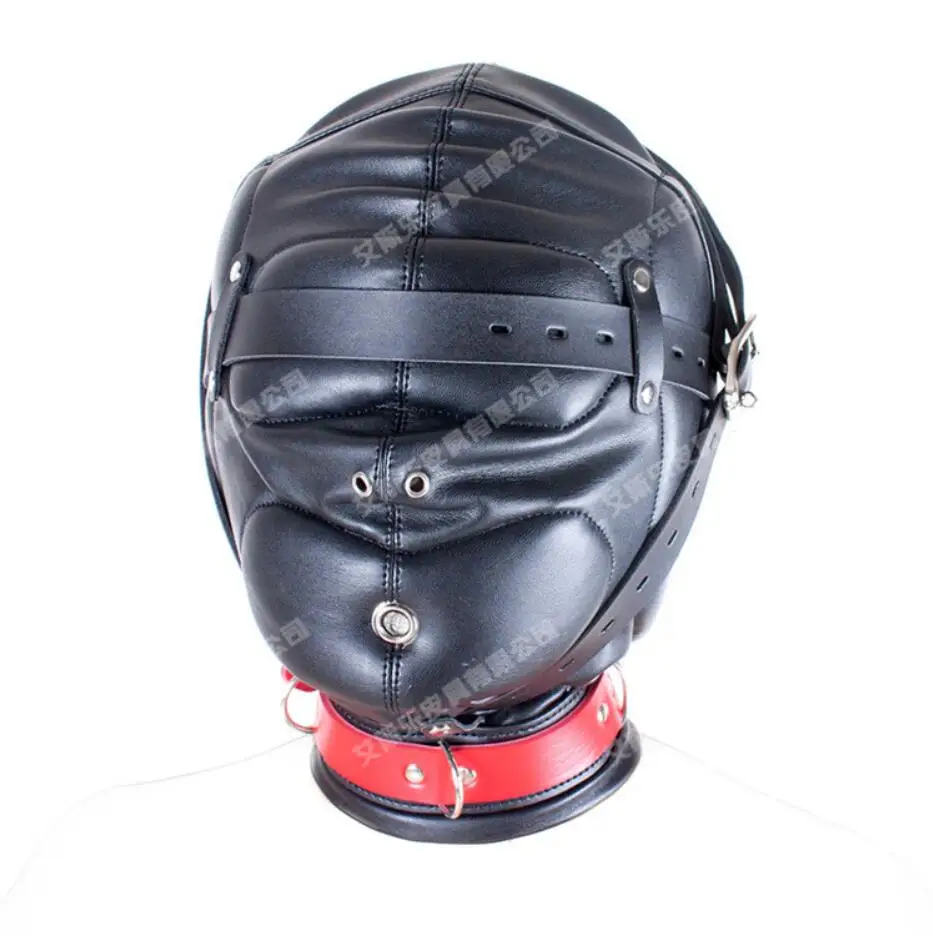 BDSM Mask Blindfold,Leather Breathing Hole Role Playing Hood,Padded over Mouth and Ears Bondage,Sex Toys For Couples S2538