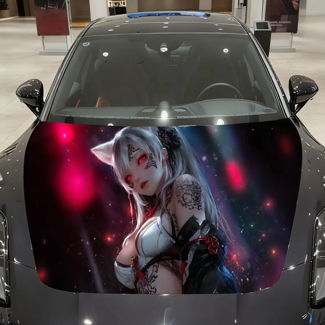 

Star Dome Cat Ear Tattoo Countess Car Vinyl Wrap, PVC Material Waterproof Car Hood Sticker, Self-Adhesive Scratch-Resistant Stic