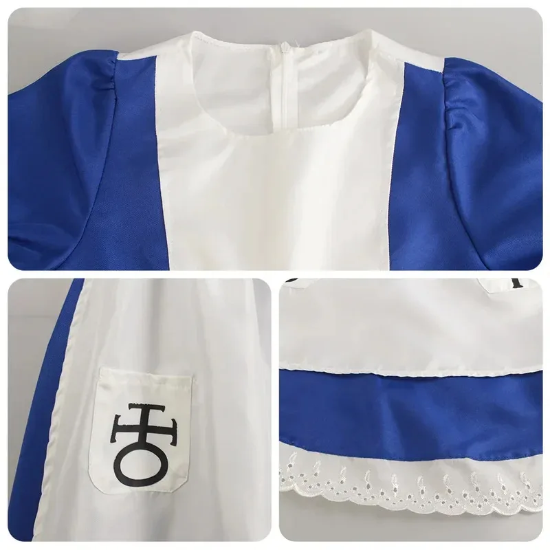 Kostum Cosplay Anime Alice Princess Madness Returns Gaun Celemek Pembantu Alice JK Permainan Pesta Halloween untuk Cosplay Wanita Anak Perempuan