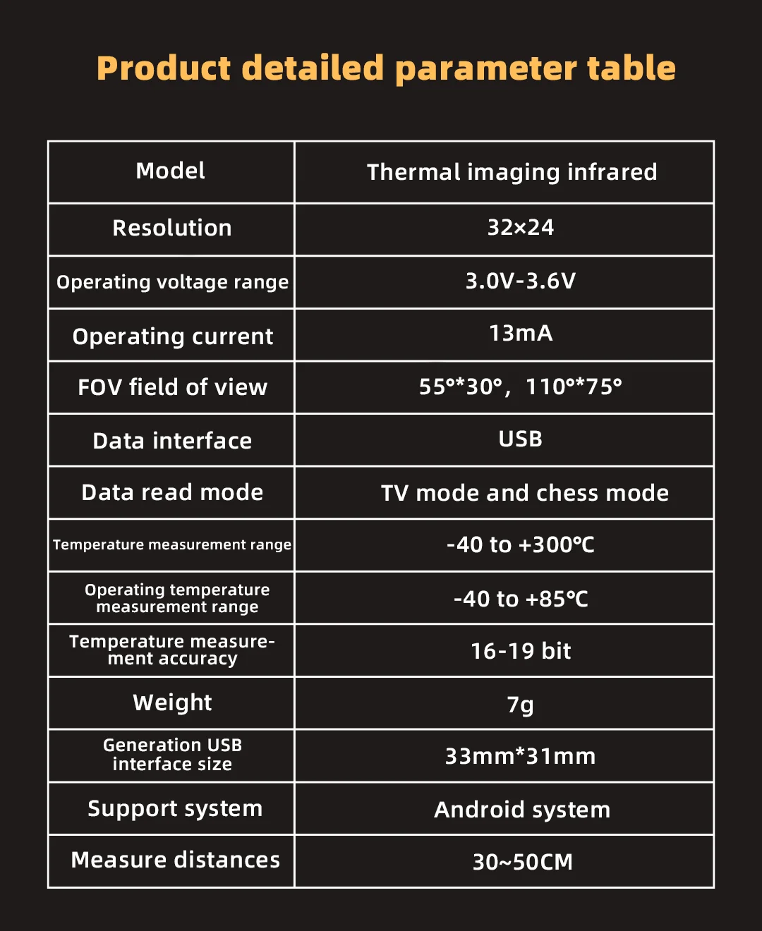 Fotocamera con sensore termico a infrarossi per telefono cellulare Open Source Mini-USB App Android con misurazione della temperatura della visione