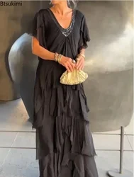 New 2026 Elegant Summer Dresses Women's Solid Ruffle Pleated Slim Casual A-line Cake Dress Fashion Party Evening Dress for Women