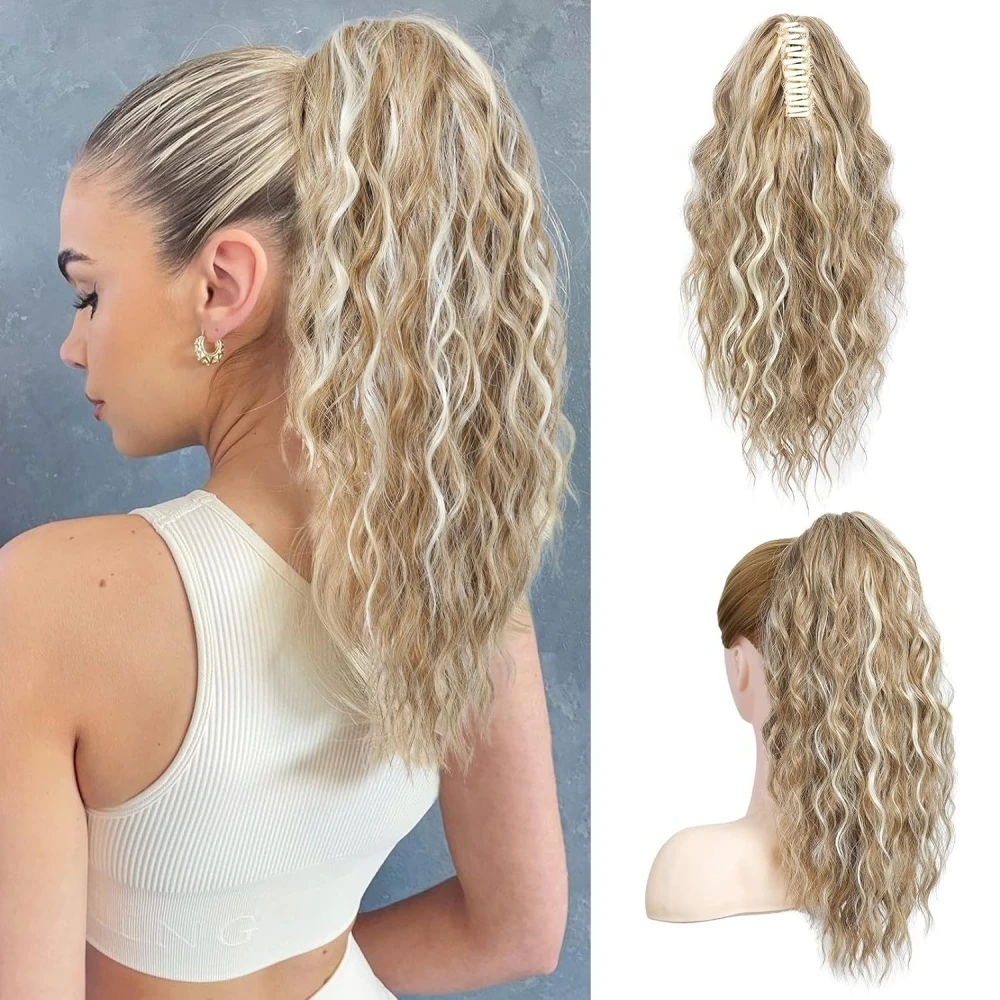 Synthetic Wavy Curly Ponytail Extension Claw Clip On Hair Piece For Women Natural Fake Hairpiece Horsetail Wig WaveGrip Ponytail