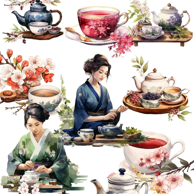 Cute Watercolor Tea Ceremony, Art Stickers Self-made Fashion Girl Scrapbooking /Decorative /DIY Craft Photo Album Journal