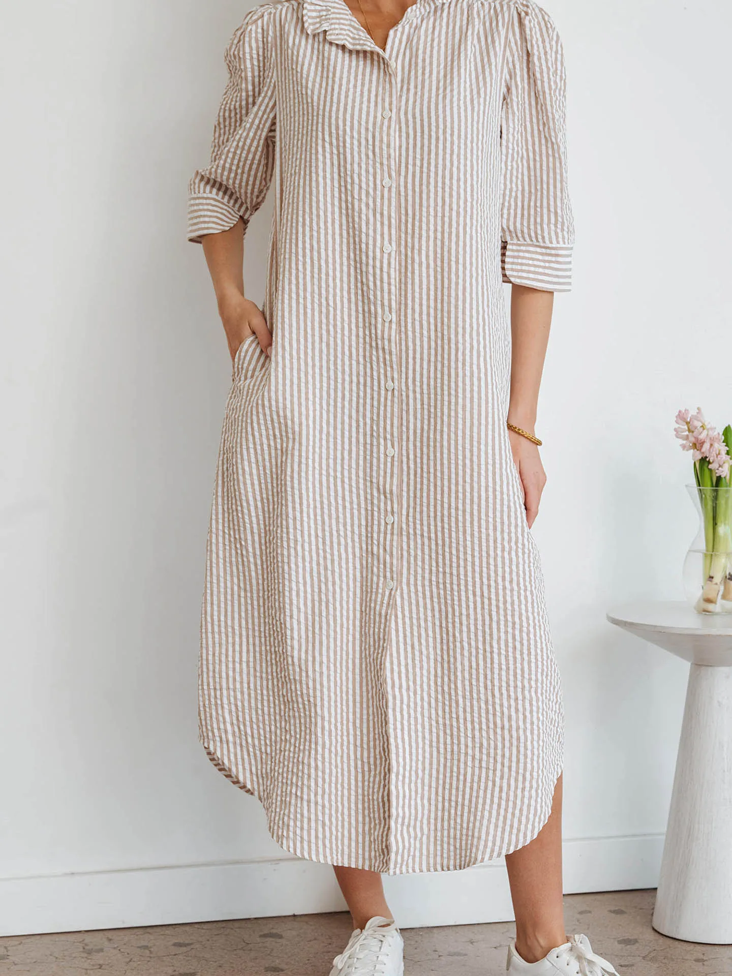 DearLover Casual Stripe Color Block Short Sleeve Shirt Dress Women Summer New Loose Single Button Long Dress Ladies Fashion